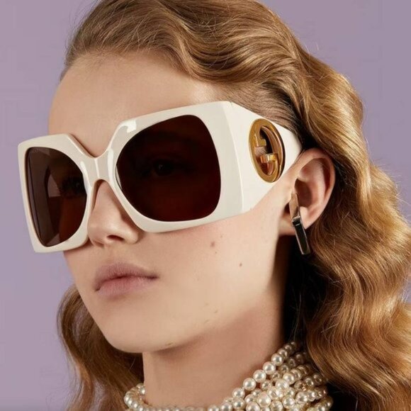 Gucci GG1255S 002 Butterfly Sunglasses - Ivory/Light Brown - Picture 5 of 10